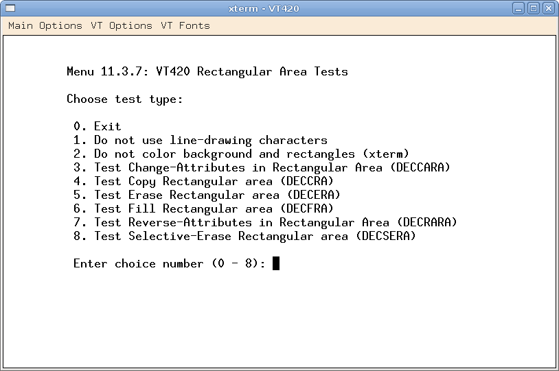 Menu shown as a VT420
